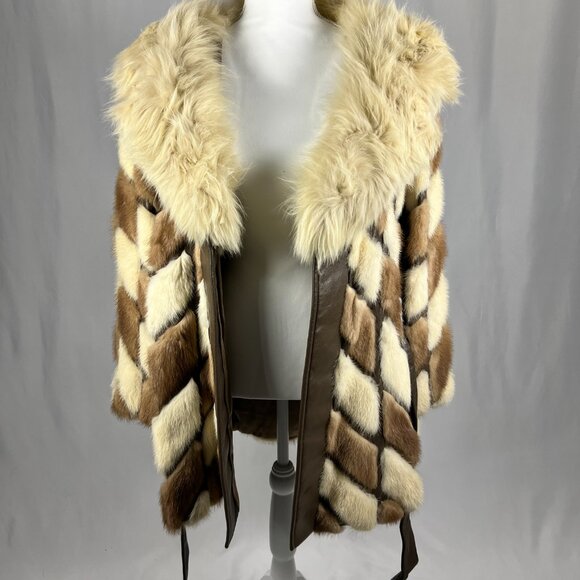 Vintage Zinman Furs Genuine Mink Coat with Fox Collar Belted Luxury Fur Jacket - Picture 6 of 15